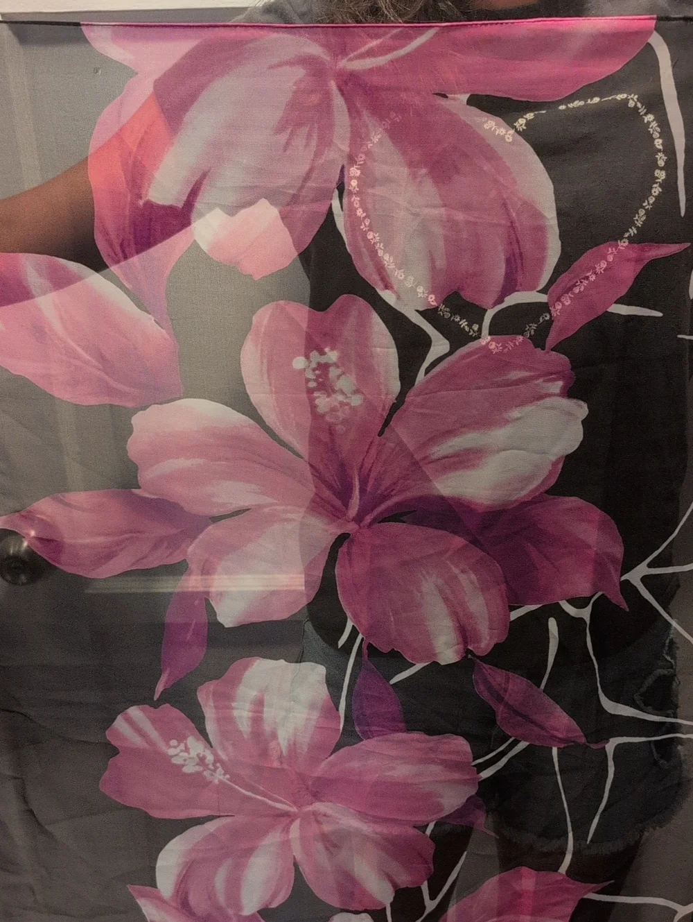 Black And Pink Chiffon Scarf